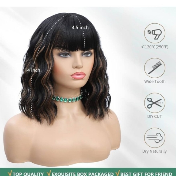 NWT Black and Brown Wavy Hair Wig 14" - Picture 4 of 14